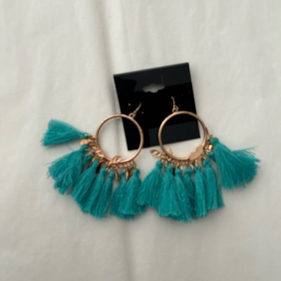 Elegant Teal Tassel Hoop Earrings - Picture 1 of 1